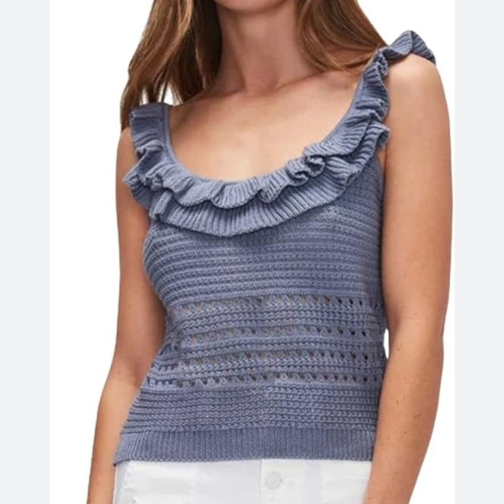 7 For All Mankind Women's Crochet Front Tank Denim Blue Medium Sleeveless